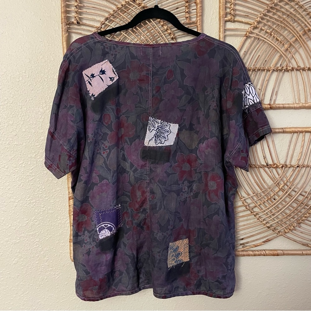 Water Lily Floral Patchwork Top Blouse Asian Art to Wear Whimsy Women's Sz S B28 - Picture 2 of 11